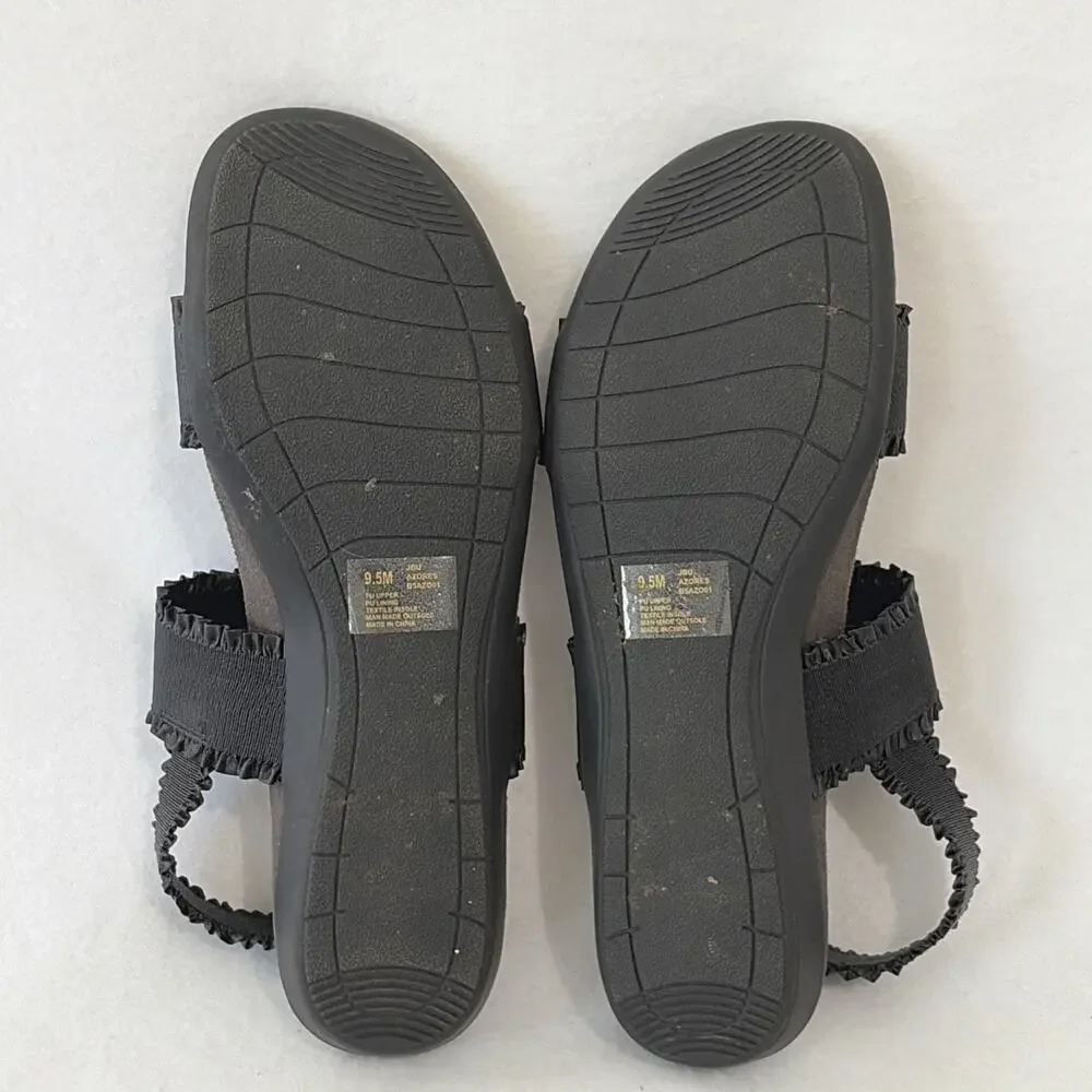 JBU Jambu Sandals Women’s 9.5 Black Adjustable Straps Comfy Cushioned Ruffles